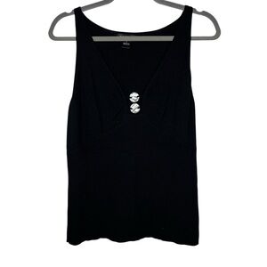 August Silk Knits Black Sleeveless V-Neck Knit Top w/Shell Front Detail-Size L